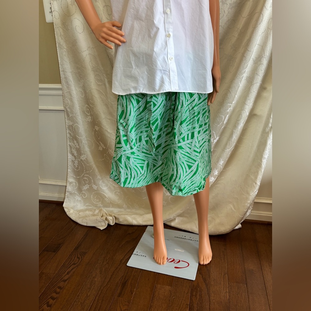 Lands' End Womens 16 Green and White Skirt With Belt and Pockets [Good]